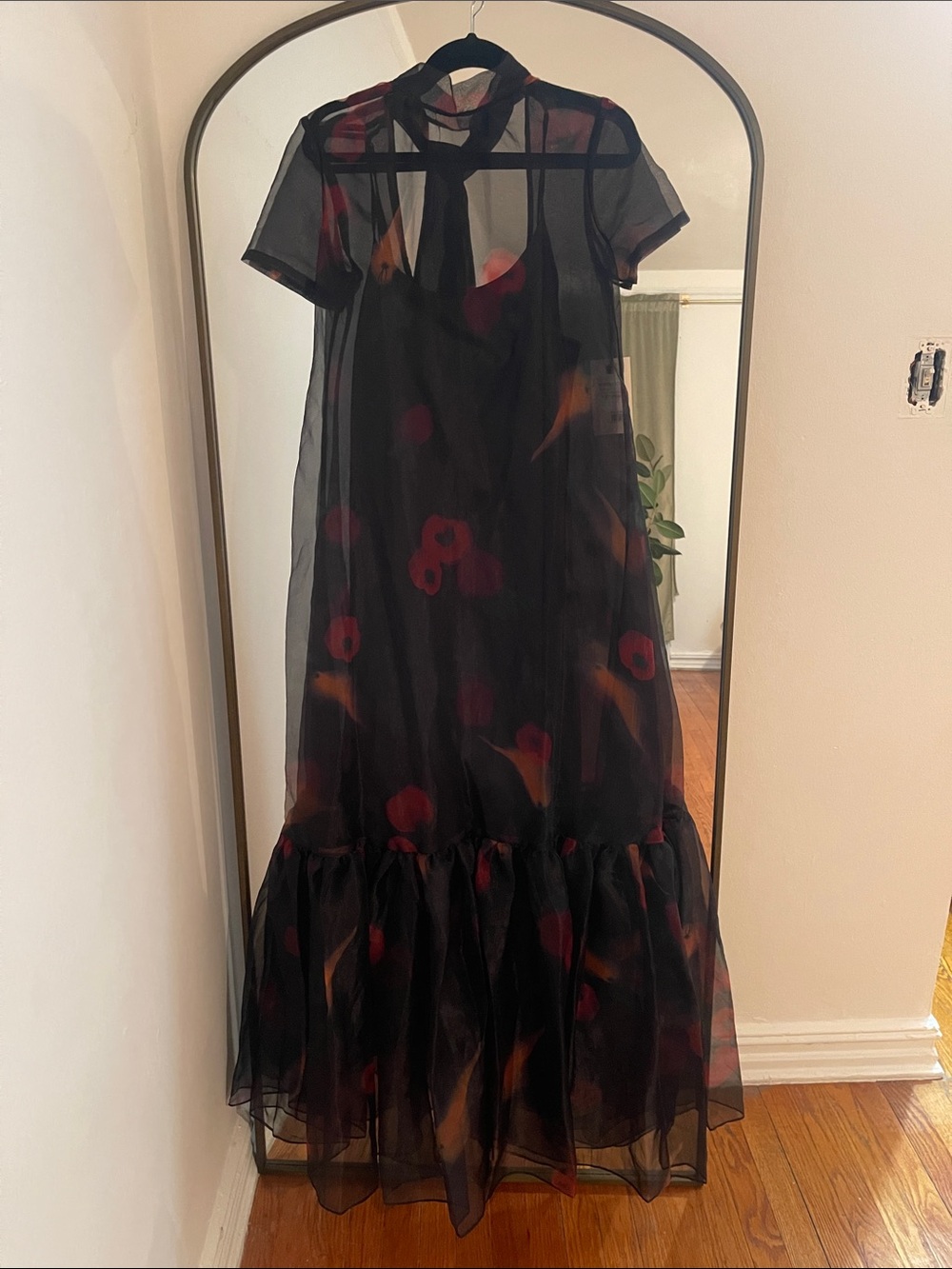 STAUD Black Sheer Floral Maxi Dress